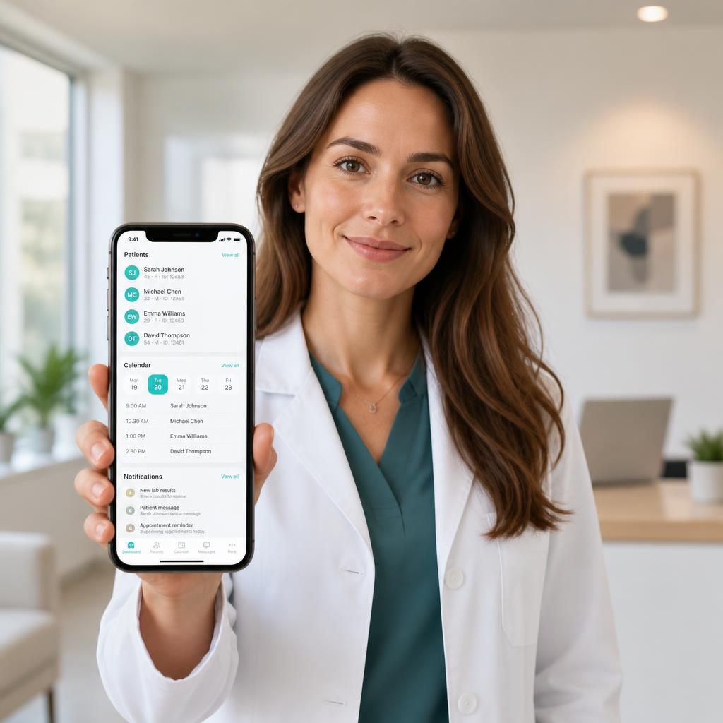 Profesional de salud usando MediPanel en su celular